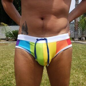 Men's Padded Rainbow Swim Briefs Enhancing Push-Up Cup Size XL